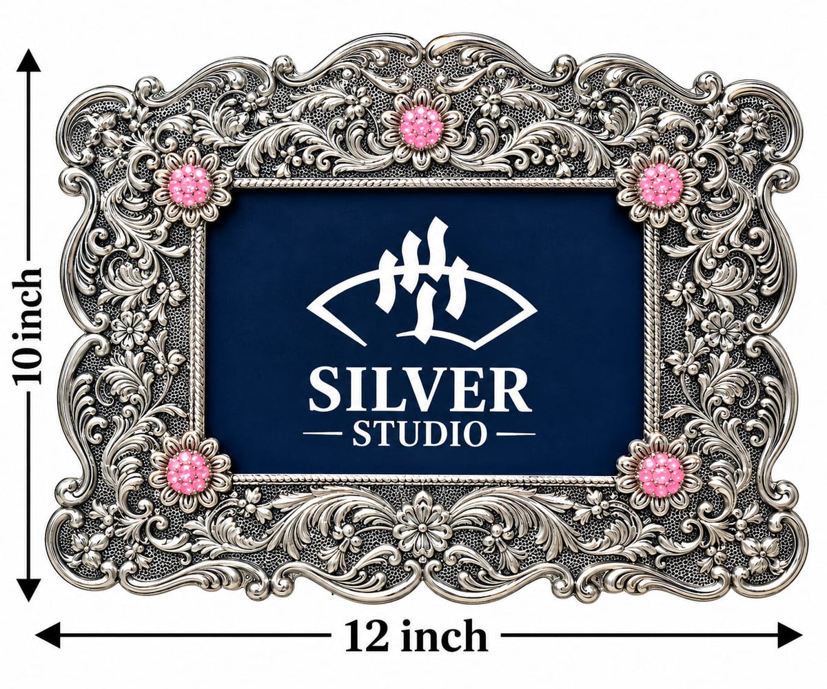 Floral Pink Stone Silver Frame