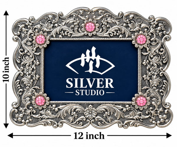 Floral Pink Stone Silver Frame