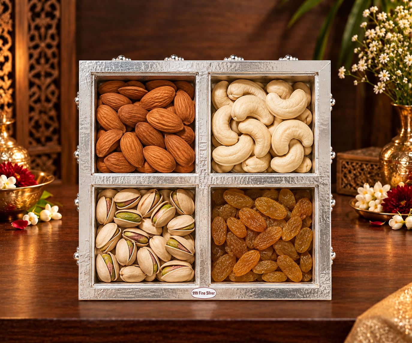 Four-Compartment Silver Dry Fruit Box Secondary image