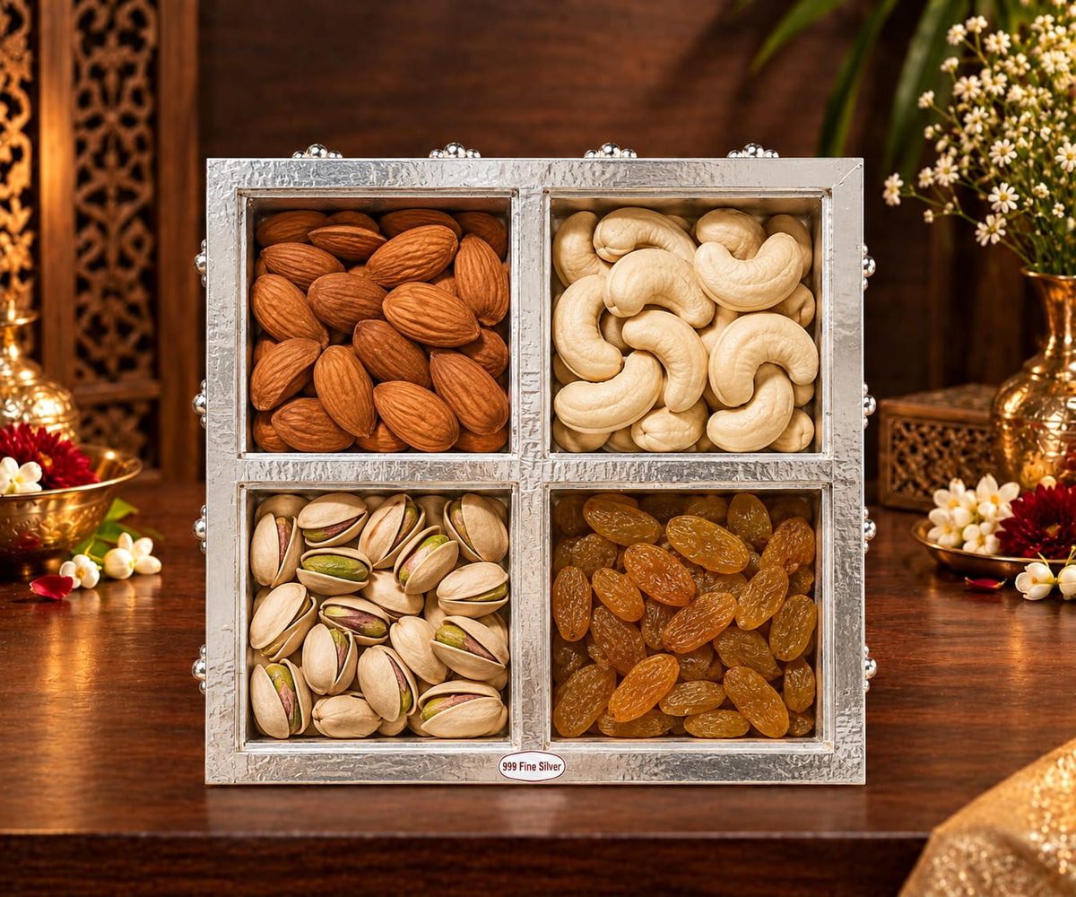 Four-Compartment Silver Dry Fruit Box
