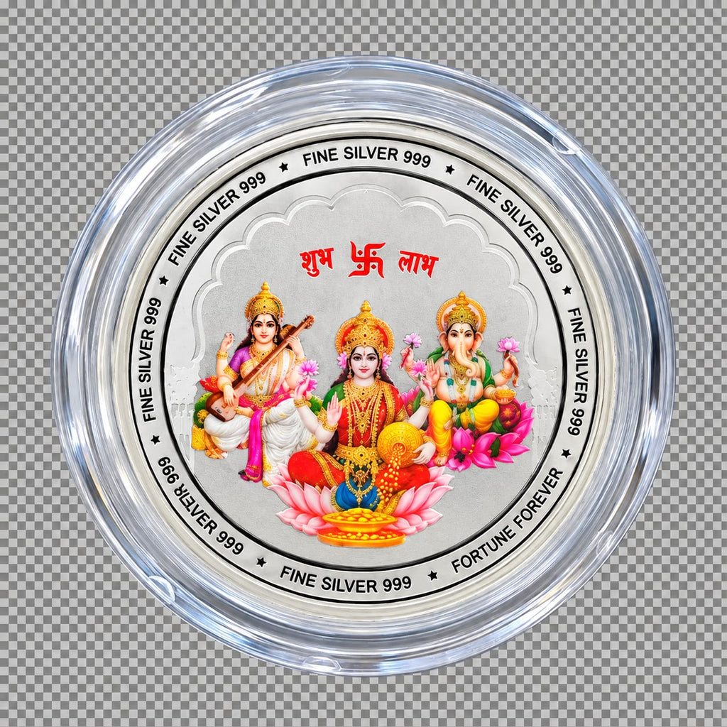 Lakshmi Ganesh Saraswati Ji Silver Coin, 10gm