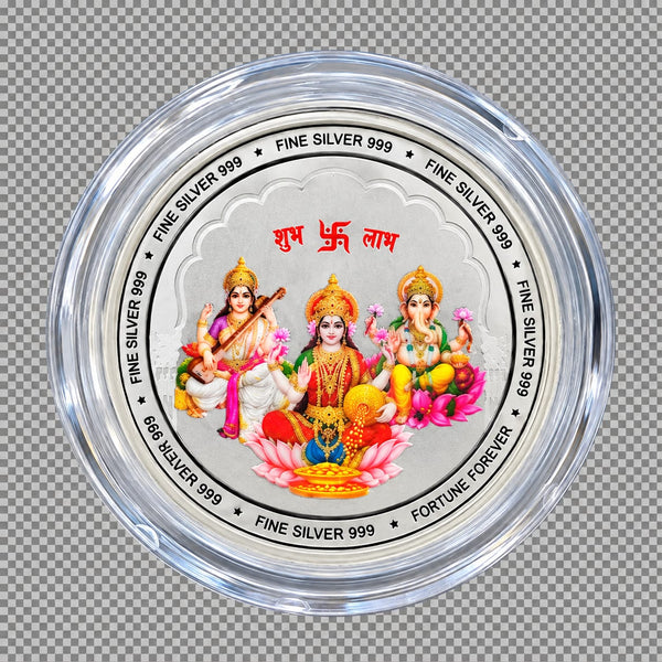 Lakshmi Ganesh Saraswati Ji Silver Coin, 10gm